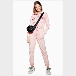 Topshop Acid Wash Pink Denim Jumpsuit